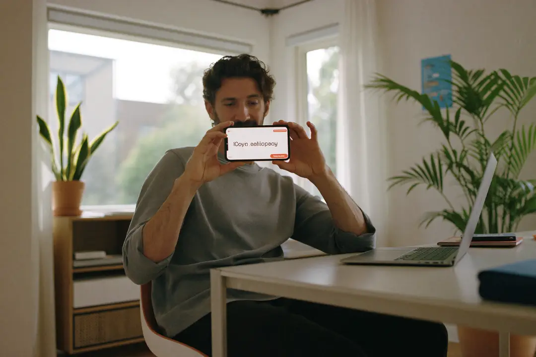 A man verifying with his phone at a desk
